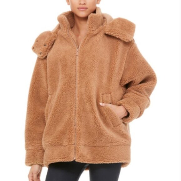 Alo Yoga Norte Sherpa Oversized Jacket tan henna zip up - Picture 1 of 9